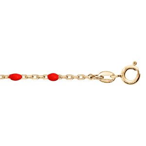 CHAINE CHEVILLE ARGENT ET DORURE JAUNE OLIVES RÉSINE ROUGE 23+3CM
