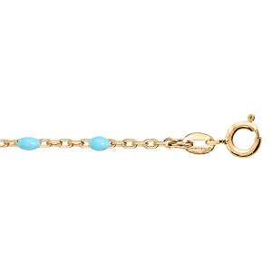 CHAINE CHEVILLE ARGENT ET DORURE JAUNE OLIVES RÉSINE TURQUOISE IMITATION  23+3CM