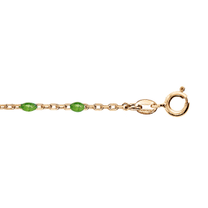 CHAINE CHEVILLE ARGENT ET DORURE JAUNE OLIVES RÉSINE VERT 23+3CM