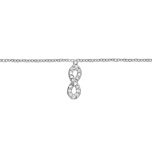 CHAINE CHEVILLE ARGENT RHODIÉ FORME HUIT (INFINI) OXYDES BLANCS SERTIS 23+2CM
