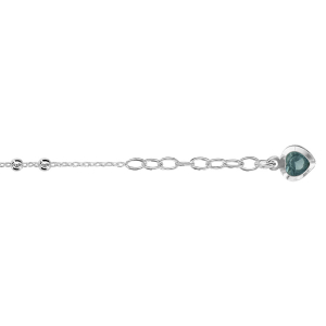CHAINE CHEVILLE ARGENT AVEC DOUBLE BOULE PAMPILLE COEUR PIERRE BLEU CIEL SYNTHETIQUE 23+2CM