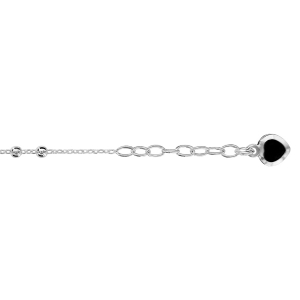 CHAINE CHEVILLE ARGENT AVEC DOUBLE BOULE PAMPILLE COEUR PIERRE NOIRE SYNTHETIQUE 23+2CM