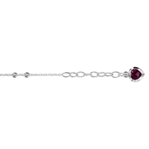 CHAINE CHEVILLE ARGENT AVEC DOUBLE BOULE PAMPILLE COEUR PIERRE VIOLETTE SYNTHETIQUE 23+2CM