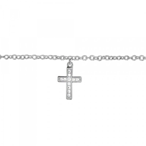 CHAINE CHEVILLE ARGENT RHODIÉ CROIX OXYDES BLANCS SERTIS 23+2CM