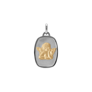 PENDENTIF RECTANGLE ANGE ARGENT RHODIÉ ET ARGENT DORÉ