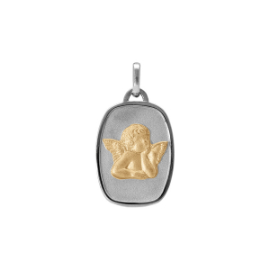 PENDENTIF RECTANGLE ANGE ARGENT RHODIÉ ET ARGENT DORÉ