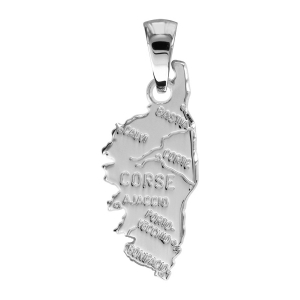 PENDENTIF MOYENNE  CARTE CORSE GRAVEE AVEC VILLES  ARGENT RHODIÉ