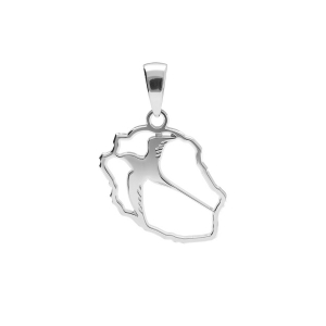 PENDENTIF CARTE REUNION AVEC OISEAU DECOUPE  ARGENT RHODIÉ