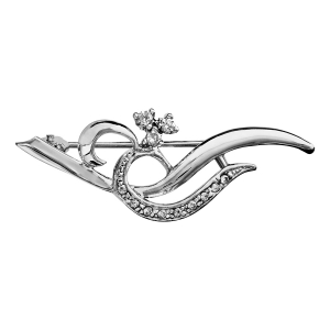 BROCHE ARGENT RHODIÉ 3 PIERRES BLANCHES SYNTHETIQUE