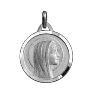 MEDAILLE RONDE AVEC VIERGE 18MM ARGENT RHODIÉ
