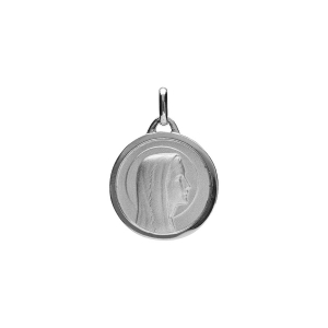 MEDAILLE RONDE AVEC VIERGE 18MM ARGENT RHODIÉ