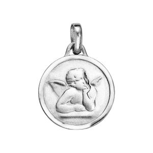 MEDAILLE RONDE AVEC ANGE ARGENT RHODIÉ