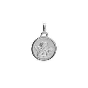 MEDAILLE RONDE AVEC ANGE ARGENT RHODIÉ