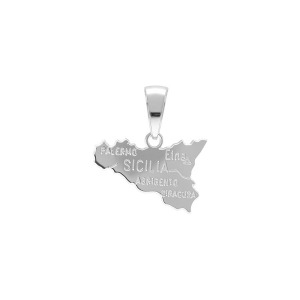PENDENTIF CARTE DE LA SICILE  ARGENT RHODIÉ