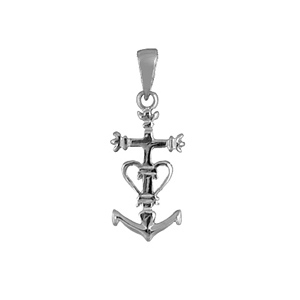 PENDENTIF ARGENT RHODIÉ CROIX CAMARGUAISE PETIT MODELE 27MM X 14MM