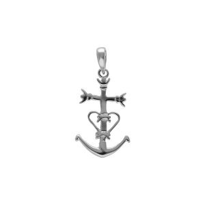 PENDENTIF CROIX CAMARGUAISE MOYEN  MODELE ARGENT RHODIÉ