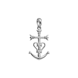 PENDENTIF CROIX CAMARGUAISE MOYEN  MODELE ARGENT RHODIÉ