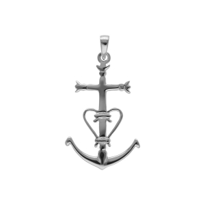 PENDENTIF CROIX CAMARGUAISE GROS MODELE ARGENT RHODIÉ