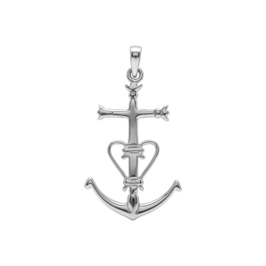 PENDENTIF CROIX CAMARGUAISE GROS MODELE ARGENT RHODIÉ