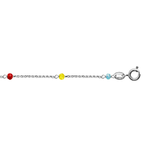 CHAINE CHEVILLE ARGENT RHODIÉ BOULES PERLES DE VERRE FACETEES MULTICOLORES 23+3CM