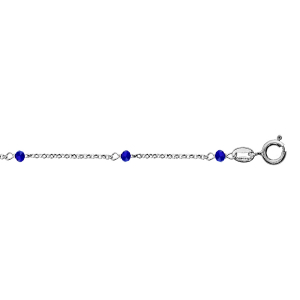 CHAINE CHEVILLE ARGENT RHODIÉ BOULES PERLES DE VERRE FACETE BLEU FONCE 23+3CM