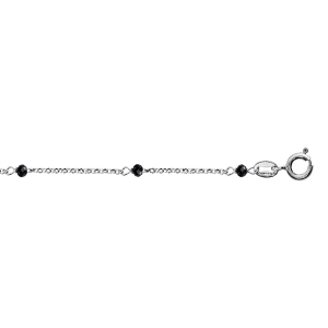 CHAINE CHEVILLE ARGENT RHODIÉ BOULES PERLES DE VERRE FACETEES NOIRES 23+3CM