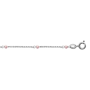 CHAINE CHEVILLE ARGENT RHODIÉ BOULES PERLES DE VERRE FACETEES ROSE CLAIR 23+3CM