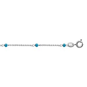 CHAINE CHEVILLE ARGENT RHODIÉ BOULES PERLES DE VERRE FACETE TURQUOISE 23+3CM