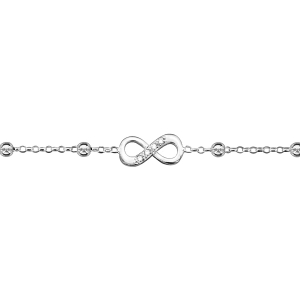 CHAINE CHEVILLE ARGENT RHODIÉ BOULES ET INFINI OXYDES BLANCS SERTIS 23+3CM
