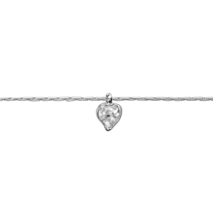 CHAINE CHEVILLE ARGENT RHODIÉ PAMPILLE COEUR OXYDE BLANC SERTI 23+3CM
