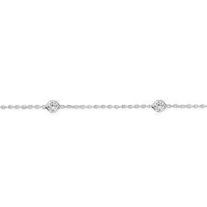 CHAINE CHEVILLE ARGENT RHODIÉ 4 OXYDES RONDS BLANCS SERTIS CLOS 23+3CM
