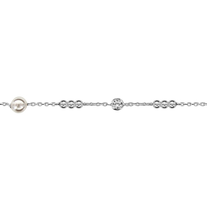CHAINE CHEVILLE ARGENT RHODIÉ BOULES ET PERLES SYNTHETIQUE 23+3CM