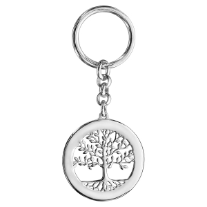 PORTE CLEF ARGENT RHODIÉ ARBRE DE VIE CONTOUR A GRAVER