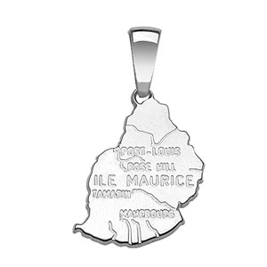 PENDENTIF CARTE ILE MAURICE ARGENT RHODIÉ