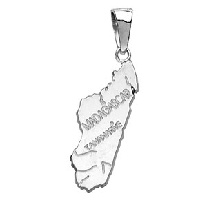 PENDENTIF CARTE MADAGASCAR  ARGENT RHODIÉ