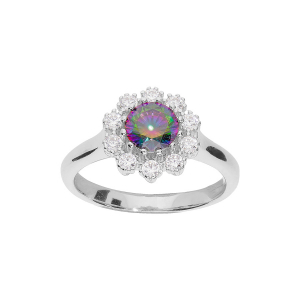 BAGUE ARGENT RHODIÉ OXYDE ARC EN CIEL MYSTIQUE CONTOUR OXYDES BLANCS SERTIS