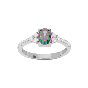 BAGUE ARGENT RHODIÉ OXYDE ARC EN CIEL MYSTIQUE CONTOUR OXYDES BLANCS SERTIS
