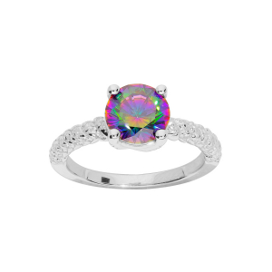 BAGUE ARGENT RHODIÉ DEMI RAIL OXYDES BLANCS SERTIS ET OXYDE CENTRALE ARC EN CIEL MYSTIQUE