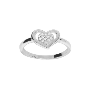 BAGUE ARGENT RHODIÉ COEUR OXYDES BLANCS SERTIS