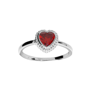 BAGUE ARGENT RHODIÉ COEUR OXYDE GRENAT