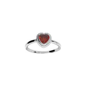 BAGUE ARGENT RHODIÉ COEUR OXYDE GRENAT