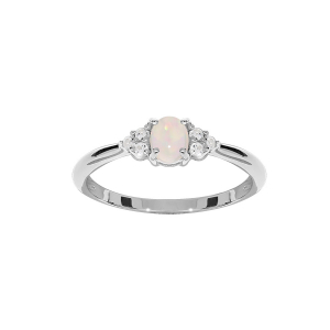 BAGUE ARGENT RHODIÉ OPALE VERITABLE ET OXYDES BLANCS SERTIS
