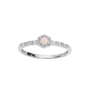BAGUE ARGENT RHODIÉ OPALE VERITABLE ET OXYDES BLANCS SERTIS