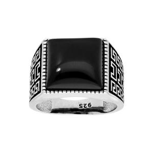 BAGUE ARGENT PATINÉ CARRÉ ONYX VÉRITABLE