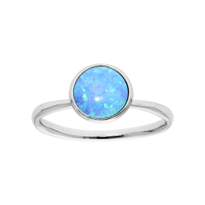 BAGUE ARGENT RHODIÉ RONDE OPALE IMITATION BLEUE