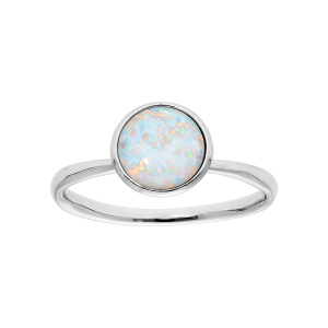 BAGUE ARGENT RHODIÉ RONDE OPALE IMITATION BLANCHE