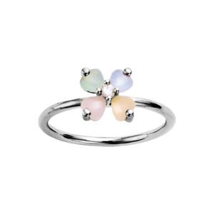 BAGUE ARGENT RHODIÉ FORME FLEUR VERRE OPAQUE PASTEL