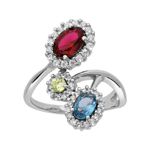 BAGUE ARGENT RHODIÉ CROISEE MULTICOULEUR