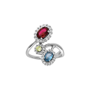 BAGUE ARGENT RHODIÉ CROISEE MULTICOULEUR