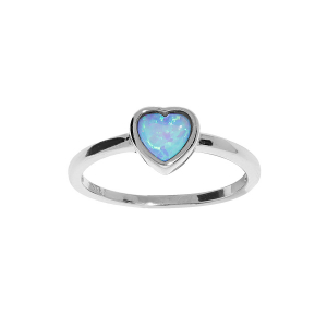 BAGUE ARGENT RHODIÉ OPALE BLEUE IMITATION FORME COEUR